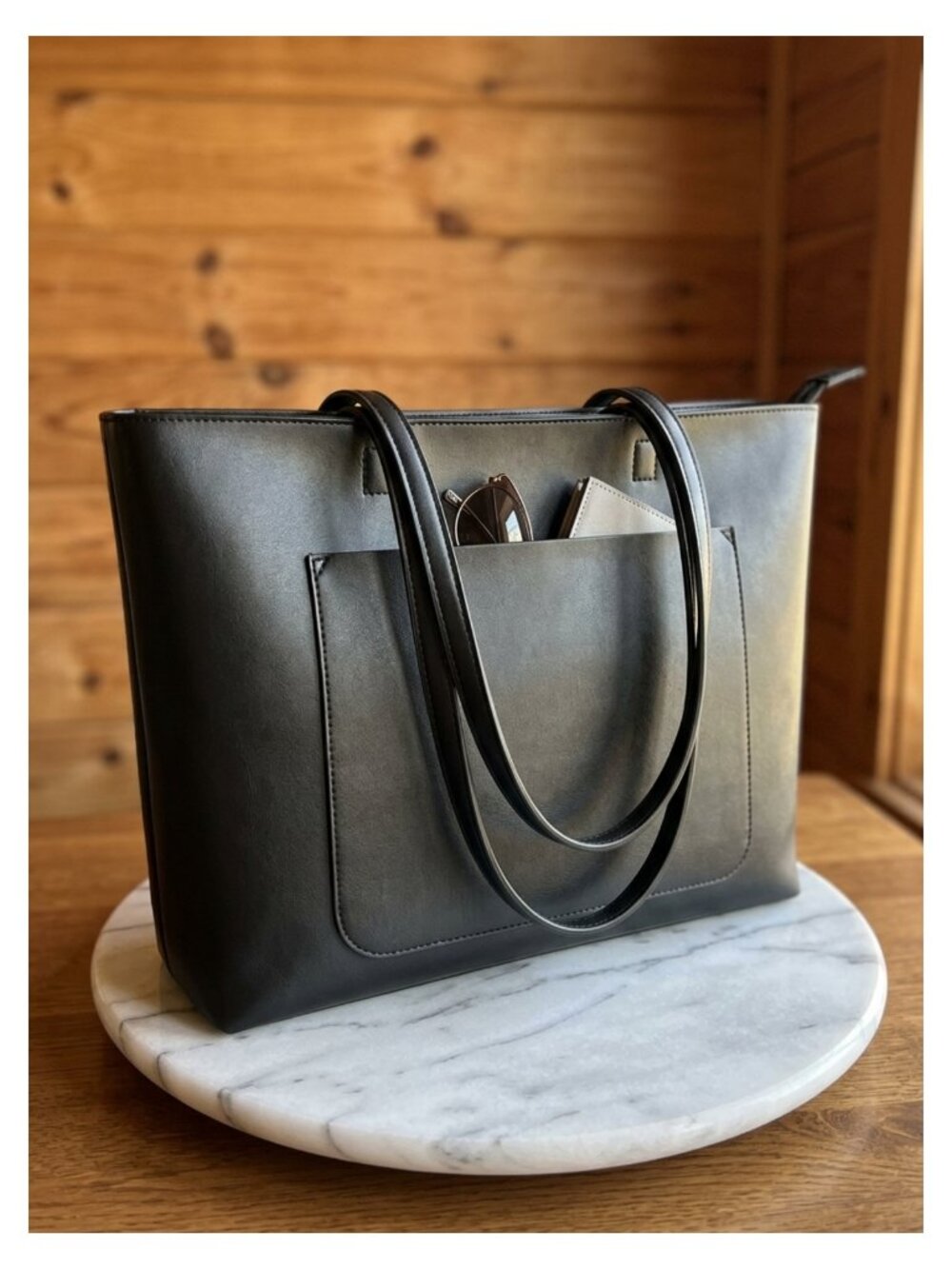 Faux Leather Tote Bag Large Capacity Work Shoulder Bag